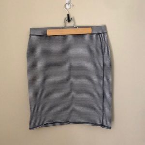 Blue and white striped stretchy pencil skirt